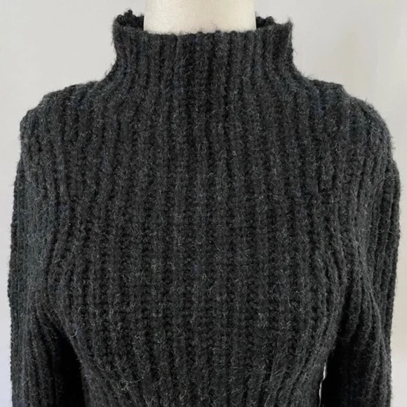 New Leith Chunky Knit Mock Neck Side Slit Sweater Black Multi Size XXS - Picture 5 of 16